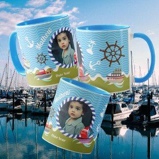 Caneca Barcos Divertidos Foto Verde Azul