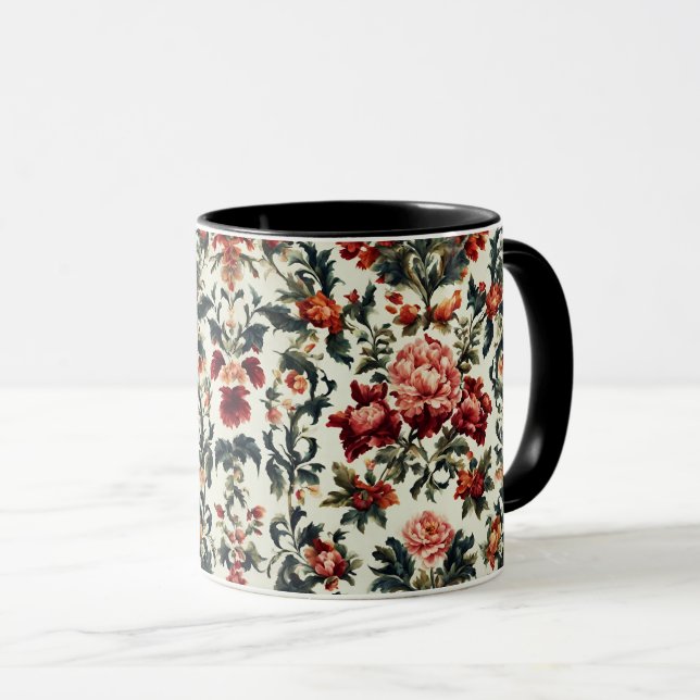Caneca Barroco italiano. Flores e Folhas Chic (Frente Esquerda)