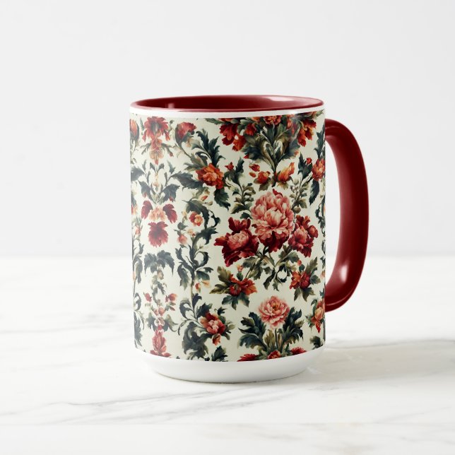 Caneca Barroco italiano. Flores e Folhas Chic (Frente Esquerda)