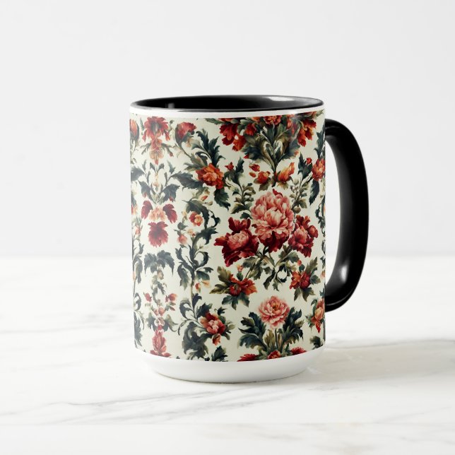 Caneca Barroco italiano. Flores e Folhas Chic (Frente Esquerda)