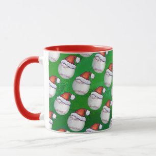Caneca Baseball em Santa Hat Padrão em Verde
