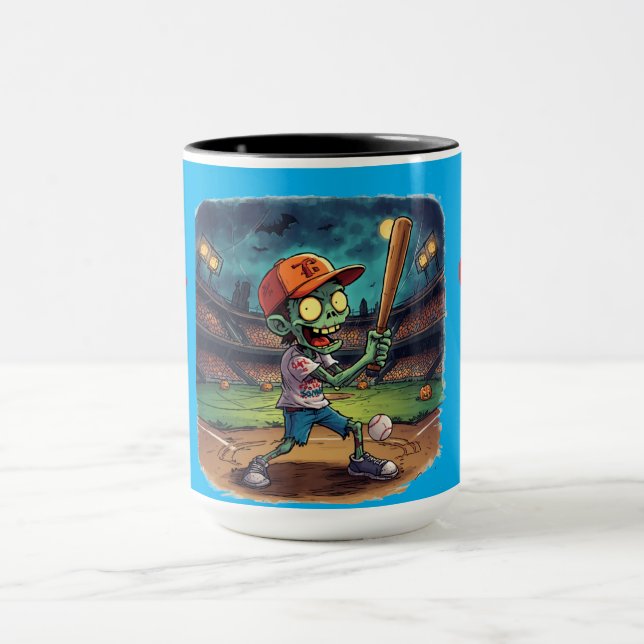 Caneca Basebol de Halloween, Zumbi,Cérebros Sobre as Base (Centro)