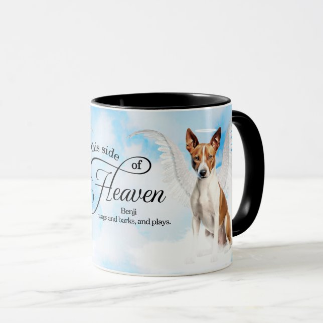 Caneca Basenji Angel Dog Heaven Personalized Memorial (Frente Esquerda)