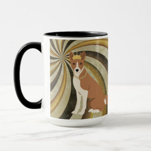 Caneca Basenji Dog Red e White em Fundo Rochado