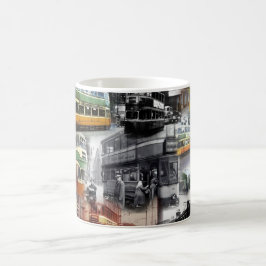 Caneca básica do café com imagens dos bondes de