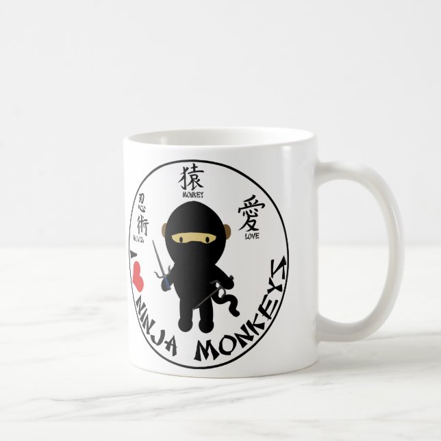 Caneca básica - macacos do ninja do amor de I (Direita)