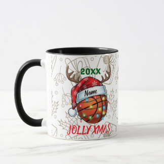 Caneca Basquete de Chapéu de Papai Noel Rena Natal Divers