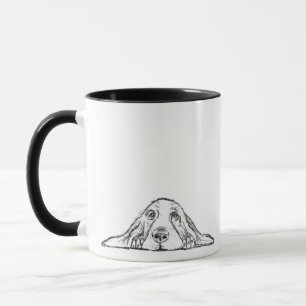 Caneca basset hound preto branco simples olhos de cachorr