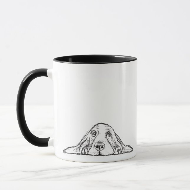 Caneca basset hound preto branco simples olhos de cachorr (Esquerda)