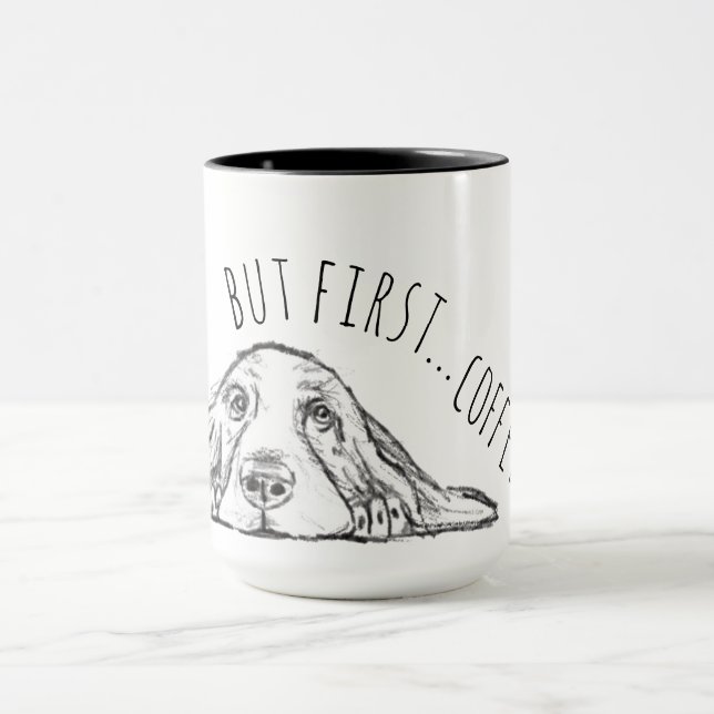 Caneca basset hound preto branco simples olhos de cachorr (Centro)