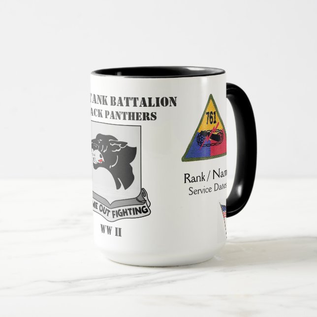 Caneca BATALHÃO das PANTERAS PRETAS 761st - TANQUE de (Frente Esquerda)