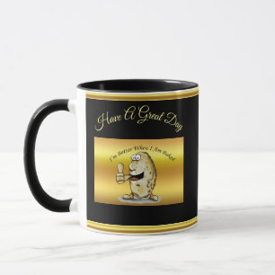 Caneca Batata personagem de desenho animado com olhos gra