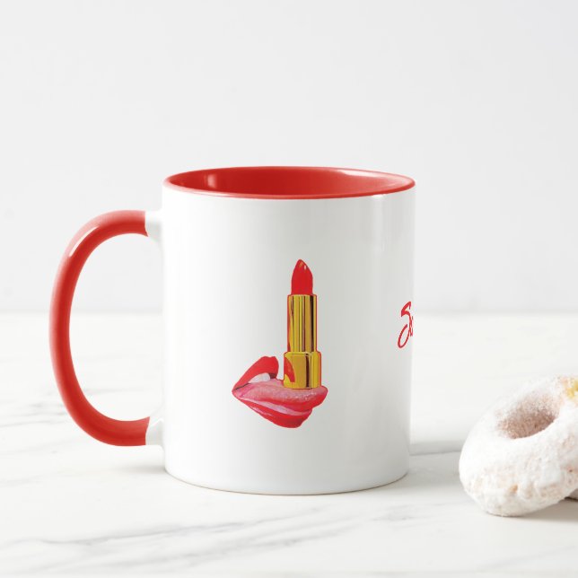 Caneca Batom Vermelho na Língua com Personalização (Com Donut)
