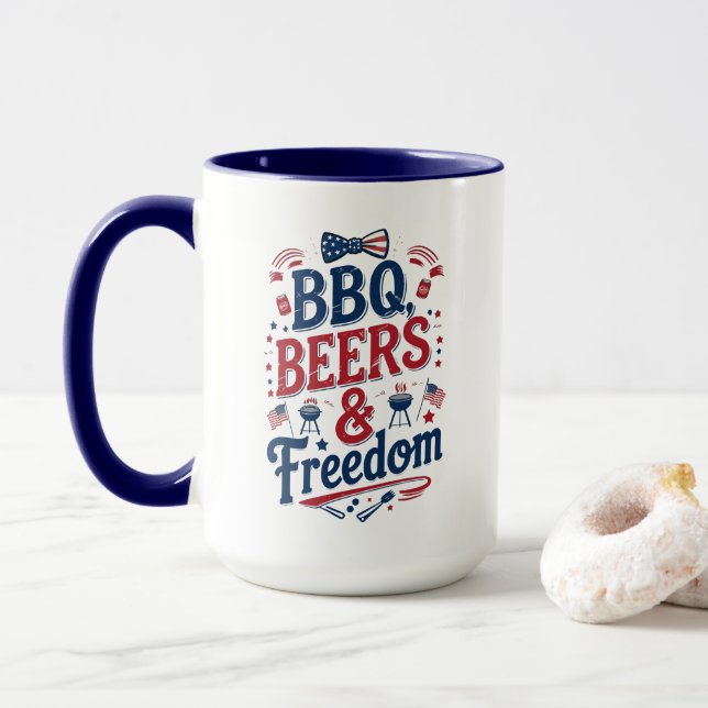 Caneca BBQ, Beers & Freedom – Retro 4th of July Vibes (Com Donut)
