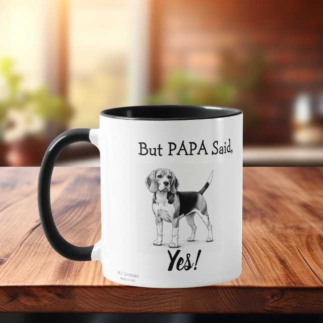 Caneca Beagle Fofo Tipografia Preto e Branco Personalizar (Fun Beagle Pup)