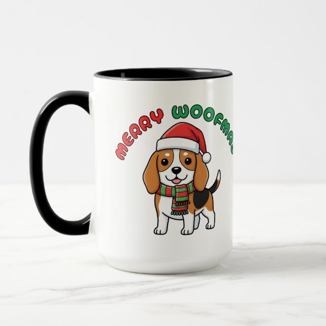 Caneca Beagle Mug de Natal: Woofmas Felizes (Esquerda)