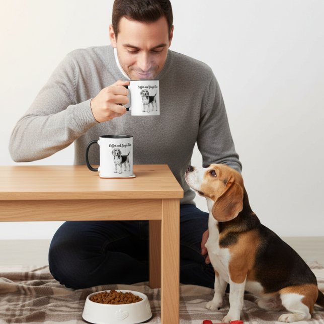 Caneca Beagle Preto no Branco e Café PERSONALIZAR (Criador carregado)