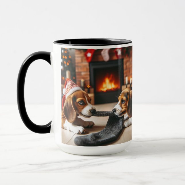 Caneca Beagle Sharing Christmas Coffee Mug Cup (Esquerda)