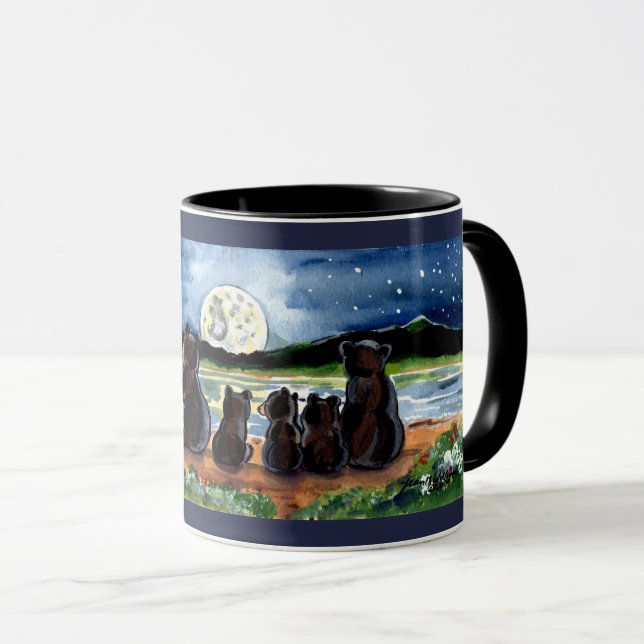 Caneca Bear Family e Moon Night Designer Blue Mug (Frente Esquerda)