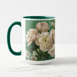 Caneca Beautiful White & Pink Peonies Name Monogram