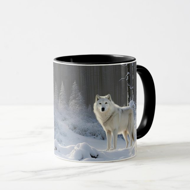 Caneca Beautiful White Wolf in Snow Wildlife Outdoors (Frente Esquerda)