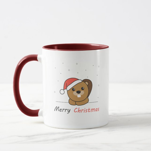 Caneca Beaver Christmas Snow Winter Animals Beaver (Esquerda)