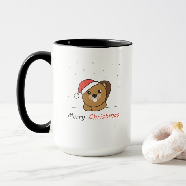 Caneca Beaver Christmas Snow Winter Animals Beaver (Com Donut)