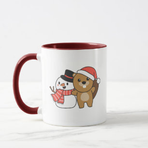 Caneca Beaver Com Neve No Inverno No Natal
