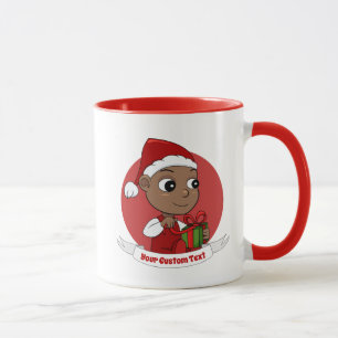 Caneca Bebê afro-americano bonito com chapéu de Papai Noe