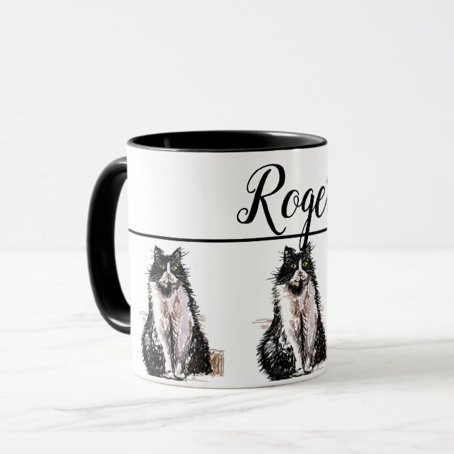 Caneca Bebê Black White Tuxedo cat Gatos Whimitart Mug (Frente Esquerda)