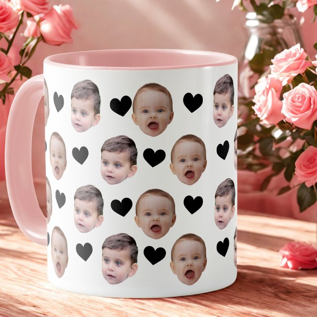 Caneca Bebê Cinto Personalizado Face 2 Fotos Coração Pret (Criador carregado)