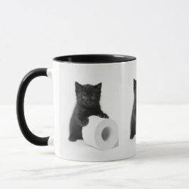 Caneca Bebê Gatinho Preto Guardando Rolo de Papel Higiêni