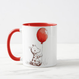 Caneca Bebê girafa adorável com balão vermelho