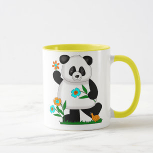 Caneca Bebê Panda Crianças Com Flores 2
