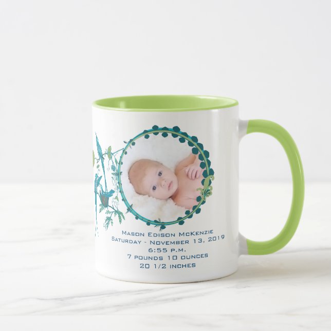 Caneca Bebê Rapaz Foto Mug Baby Stats Pássaros Bonitos (Direita)