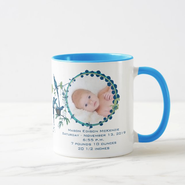 Caneca Bebê Rapaz Foto Mug Baby Stats Pássaros Bonitos (Direita)