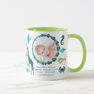 Caneca Bebê Rapaz Foto Mug Baby Stats Pássaros Bonitos
