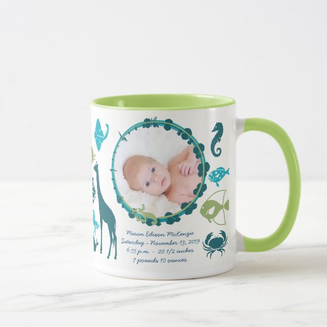 Caneca Bebê Rapaz Foto Mug Baby Stats Pássaros Bonitos (Direita)