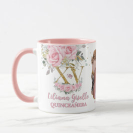 Caneca Bebê Rosa Floral XV QUINCEAÑERA Quince 15 Foto