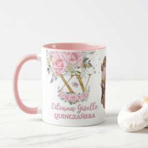 Caneca Bebê Rosa Floral XV QUINCEAÑERA Quince 15 Foto