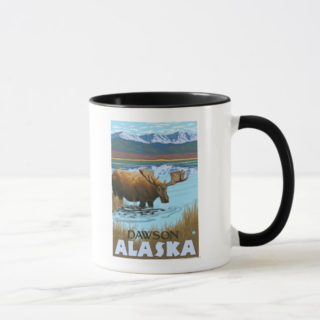 Caneca Bebendo de alce no lago - Dawson, Alaska (Direita)