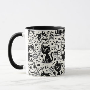 Caneca Bebendo de café preto e branco, engraçado