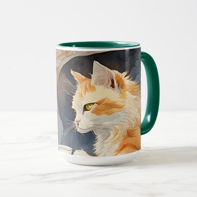 Caneca Bebendo de Gato Laranja Tea (Frente Esquerda)