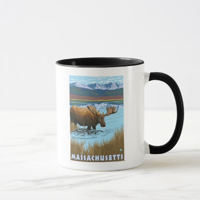 Caneca Bebendo MassachusettsMoose no lago (Direita)