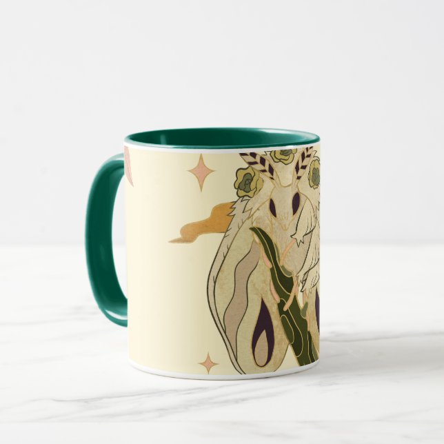 Caneca Beige Fae Moth, Mystical Graphic Trabalho de arte (Frente Esquerda)