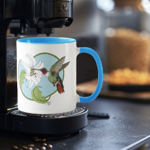 Caneca Beija-flor Lírio Azul Art Nouveau