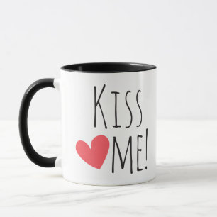 Caneca Beije-me Citação de Amor Coração Vermelho Casament