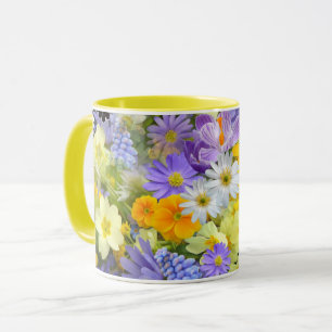 Caneca Bela Array de Flores Coloridas