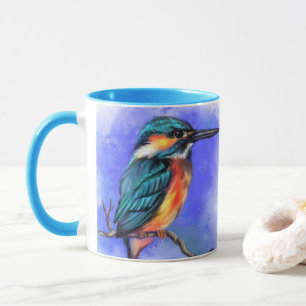 Caneca Bela Ave Kingfisher - Arte de Aquarela 