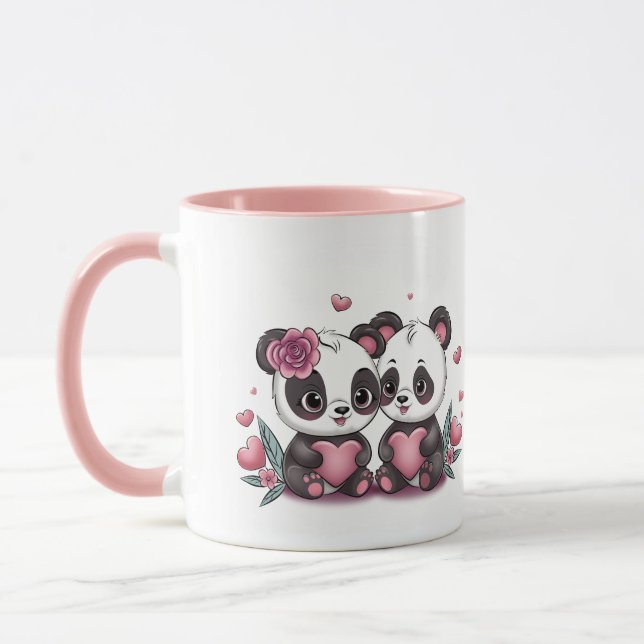 Caneca Bela Caricatura Panda Amava o Dia do Namorados (Esquerda)
